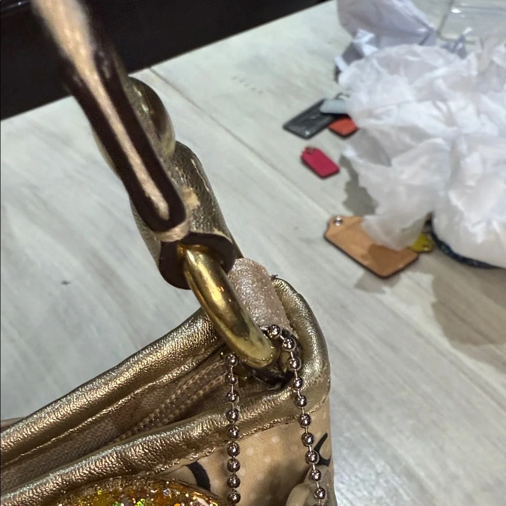 Coach Poppy Beige and Pink Floral Graphic Shoulder Bag